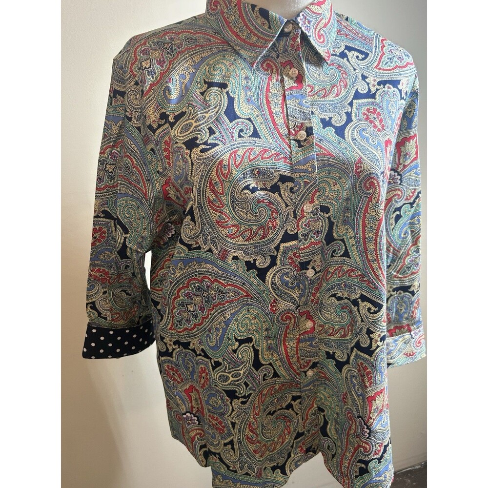 Chaps Women's Button up Blouse Petite XL Multicolor Paisley 201